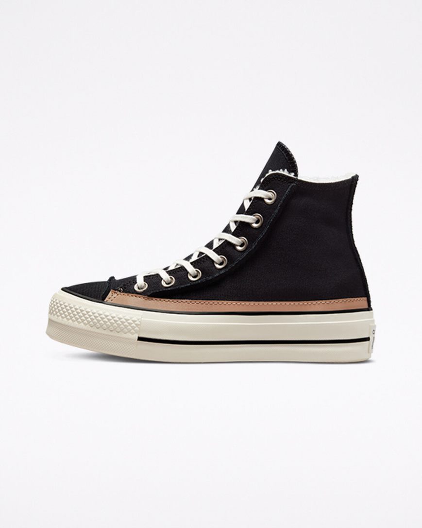 Pantofi Platforma Dama Converse Chuck Taylor All Star Lift Raw Edge Inalti Negrii Maro | RO ONIAH769